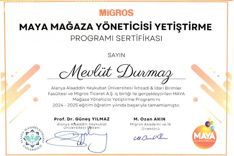 MAYA Programını Başarıyla Tamamlayan Öğrencilerimize Sertifikaları Takdim Edildi